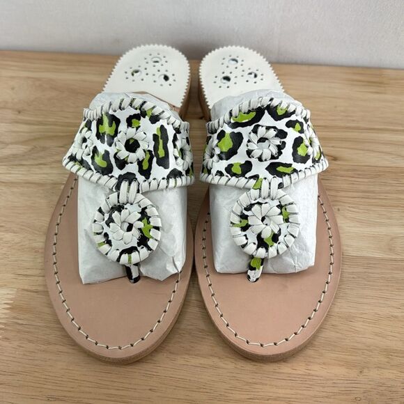 Jack Rogers Jacks Flat Sandals- Neon Green Leopard- Size 8- NIB - Picture 2 of 5